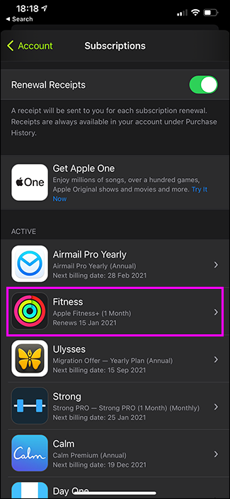 список подписок на экране телефона