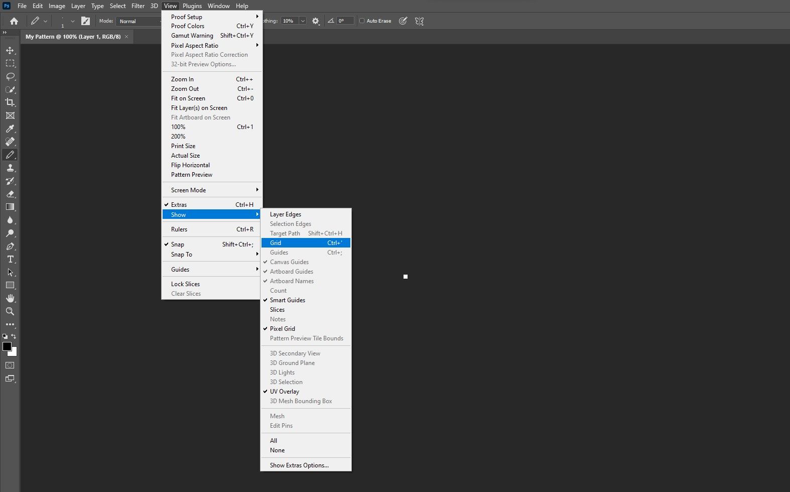 Включение сетки в Photoshop