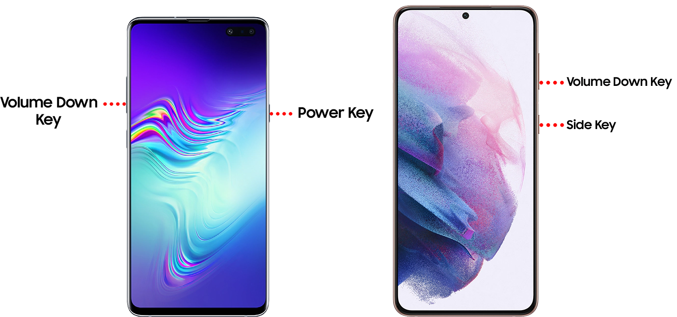 Кнопки перезагрузки Samsung: уменьшение громкости + кнопка питания