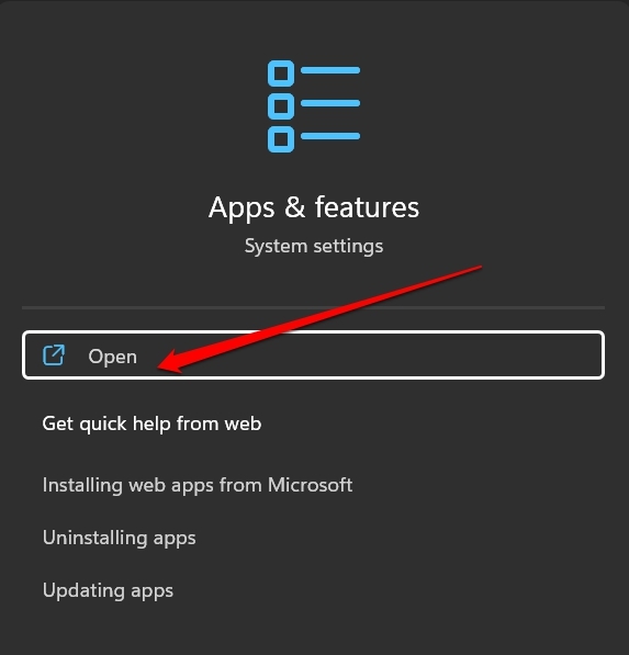 open Windows apps and Features settings