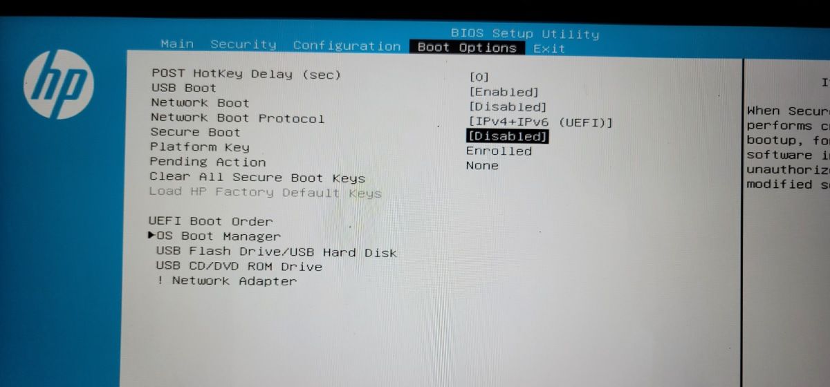 Опция Secure Boot в утилите BIOS