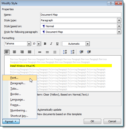 Изменение оформления для стиля Document Map