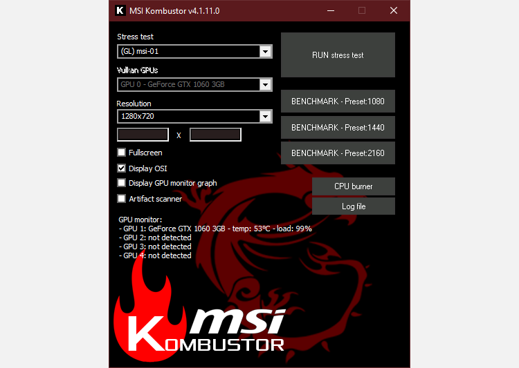 MSI Kombustor: запуск теста
