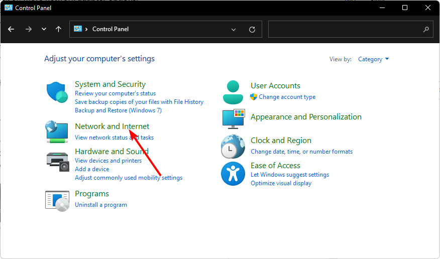 Сеть и Интернет в Панели управления
