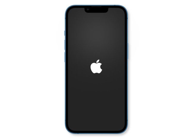 iPhone с экраном загрузки и яблоком на дисплее