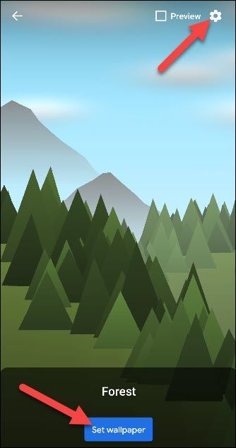 Предпросмотр живых обоев и значок настроек