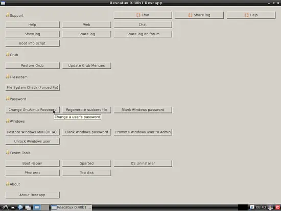 Выбор раздела для изменения пароля Linux