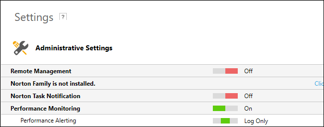 Параметр Norton Task Notification в интерфейсе