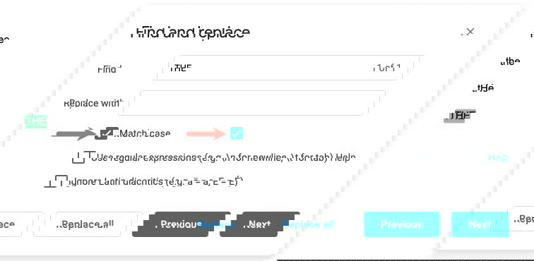 Фильтр Совпадение регистра в Найти и заменить
