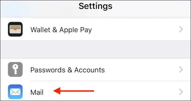 Параметры Почты в настройках iOS