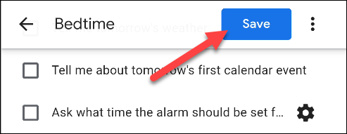 Кнопка сохранения ночной рутины