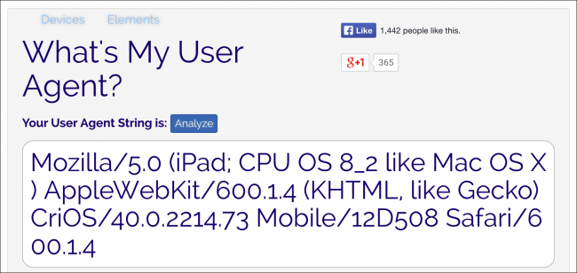 Поле ввода пользовательской строки User Agent