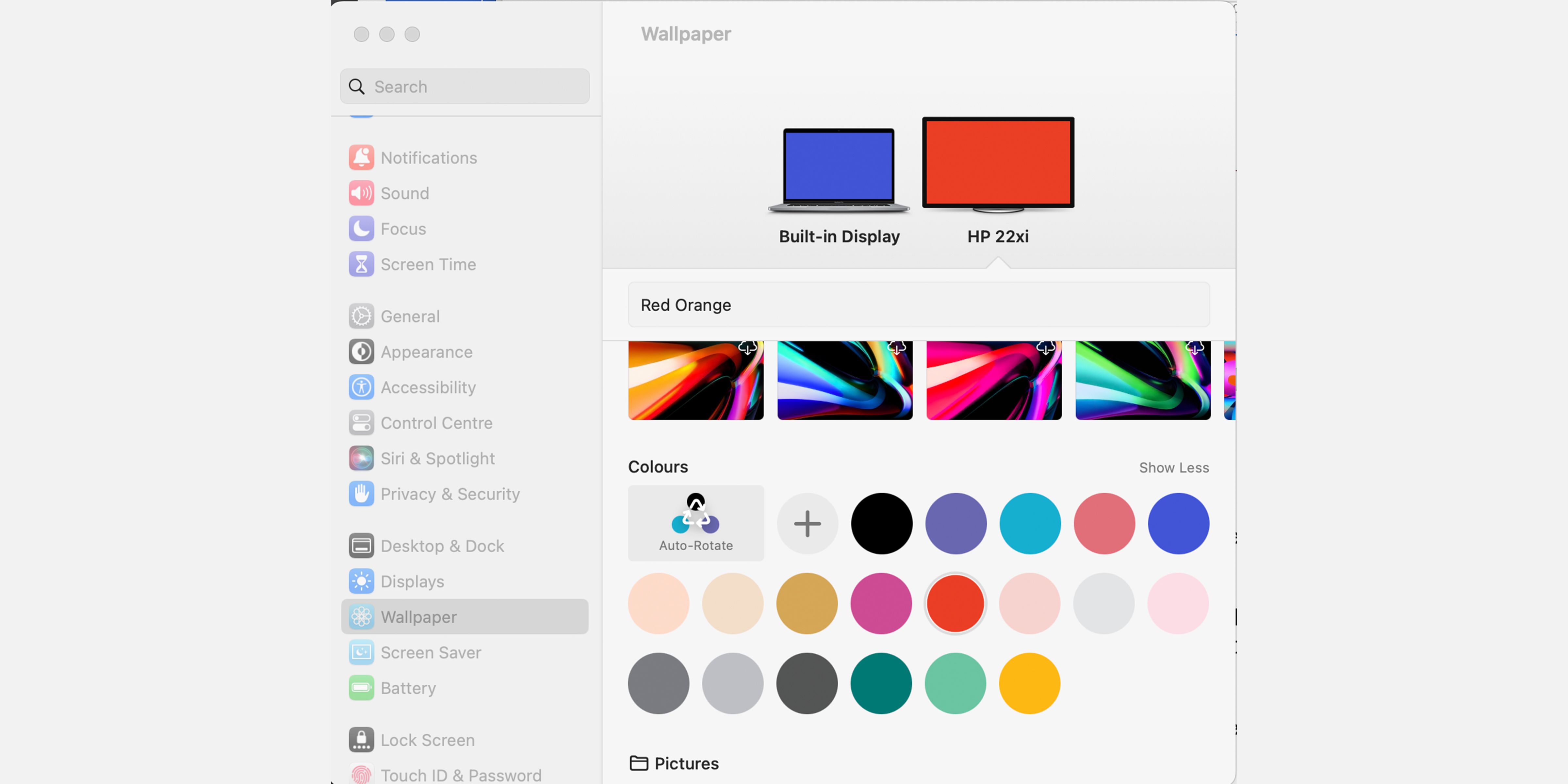 Скриншот Настроек macOS — Обои