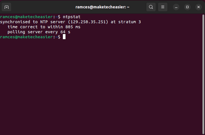 Пример вывода ntpstat
