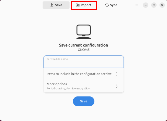 Скриншот, показывающий расположение кнопки «Import» в SaveDesktop.