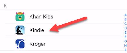 Список приложений: выбор приложения для чтения (например Kindle).