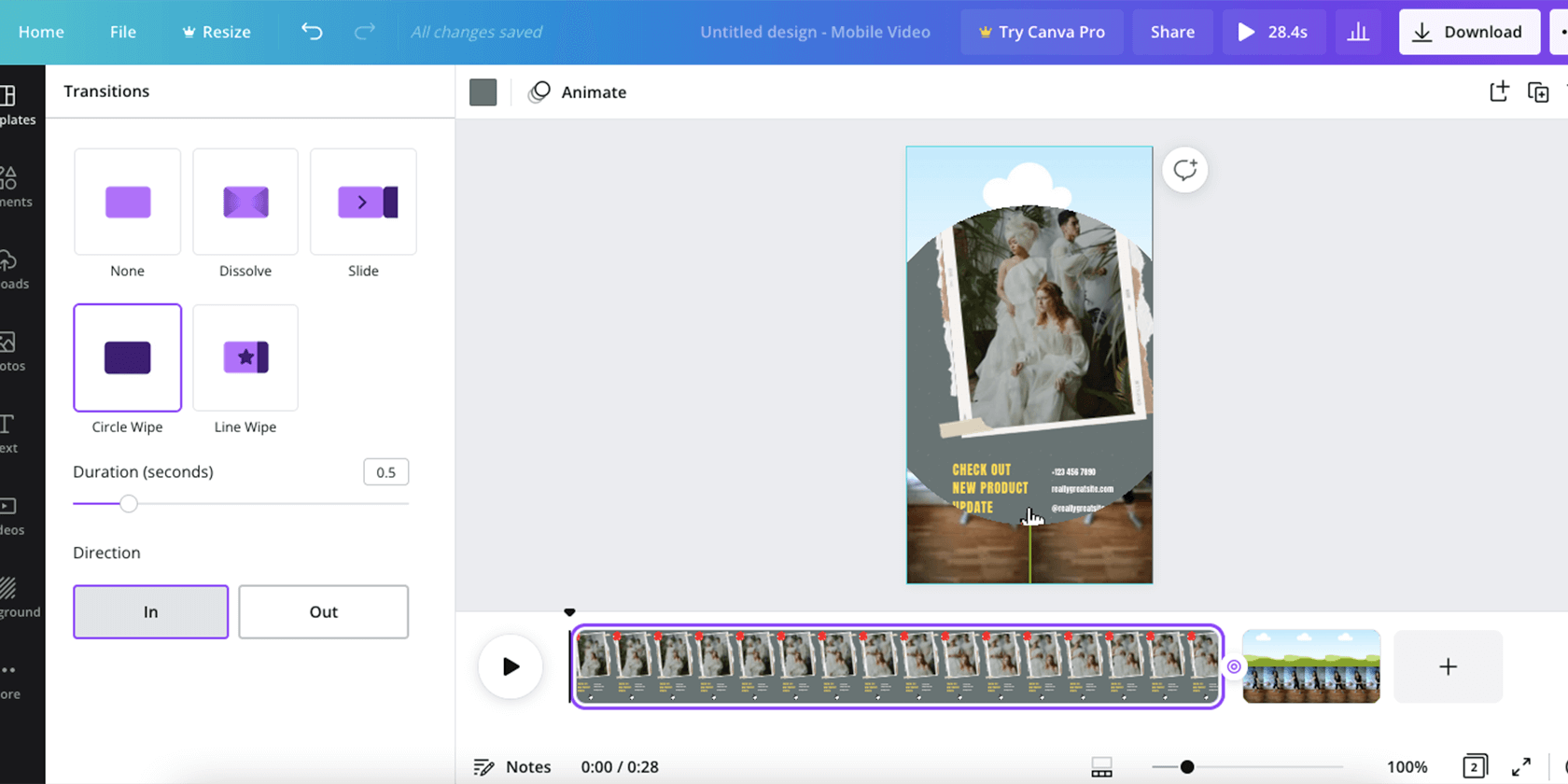Переходы и таймлайн в Canva