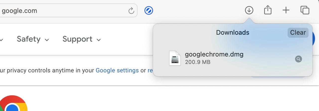 Всплывающая подсказка загрузки DMG в Safari