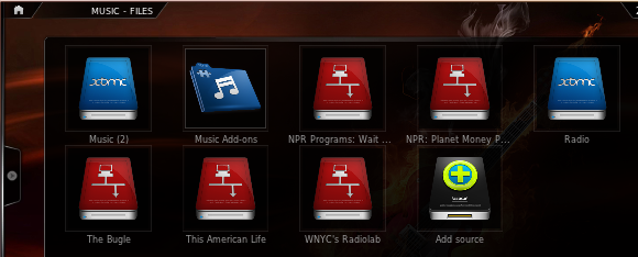 Список подкастов в XBMC после добавления источников