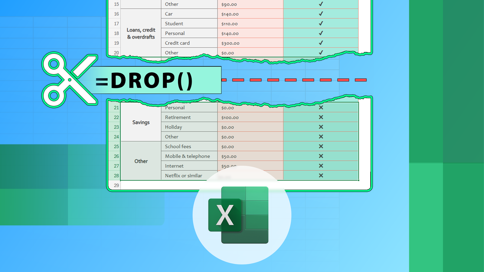 Excel DROP — удалить строки и столбцы