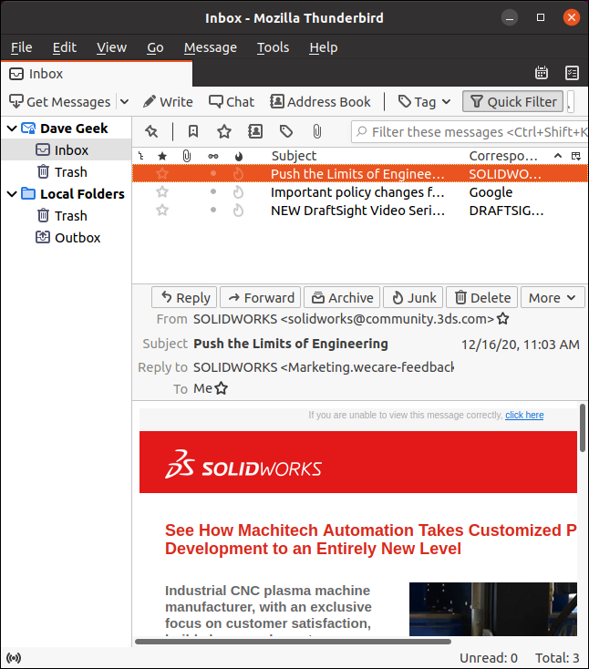 Общий вид клиента Thunderbird