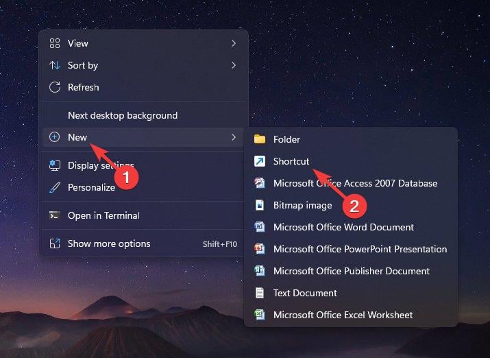 Иконка создания ярлыка на рабочем столе