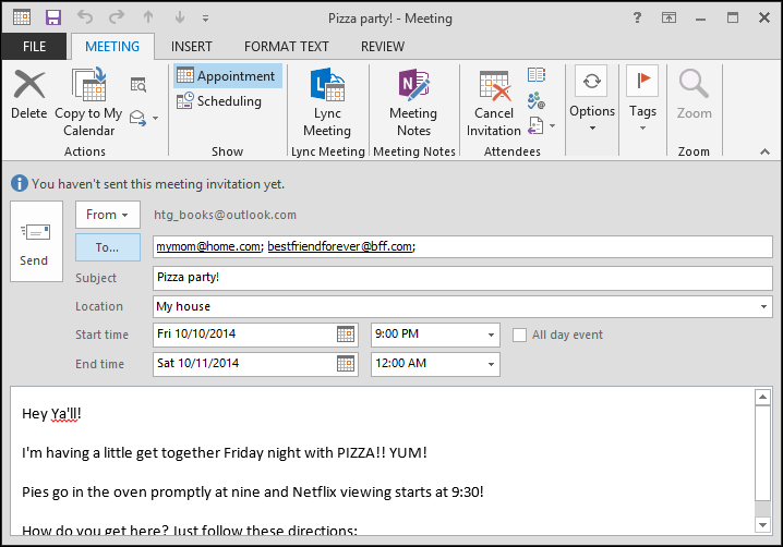 Добавление участников через адресную книгу Outlook 2013