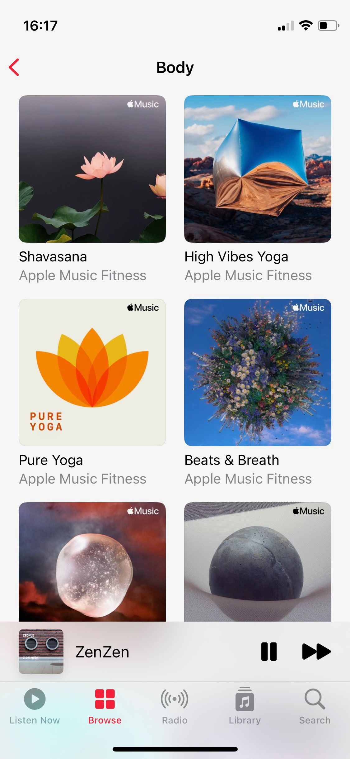 Скриншот раздела Body в Apple Music Wellbeing