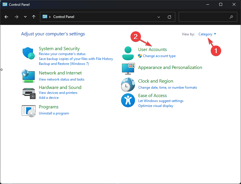 Пункт 'Учётные записи пользователей' в Панели управления