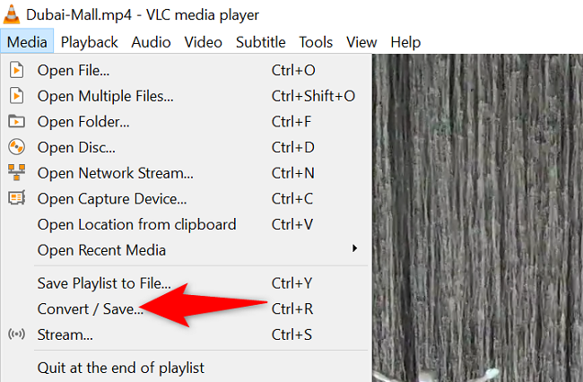 Пункт меню Media > Convert/Save в VLC.