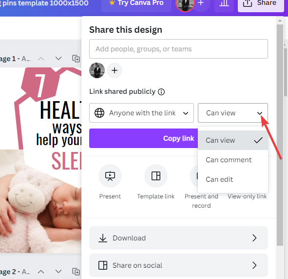 Выбор прав: просмотр, редактирование, комментарии
