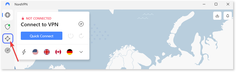 Скриншот раздела Meshnet в приложении NordVPN