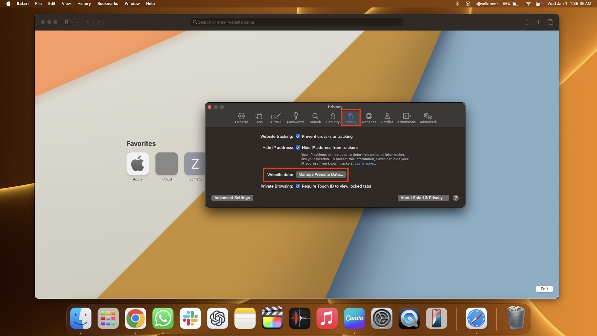 Safari: управление данными сайтов