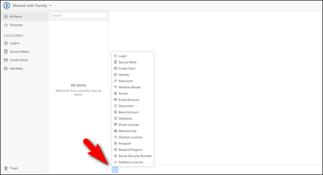 Экран создания записи Login в 1Password