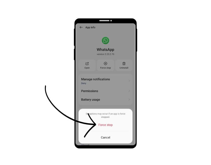 принудительная остановка WhatsApp