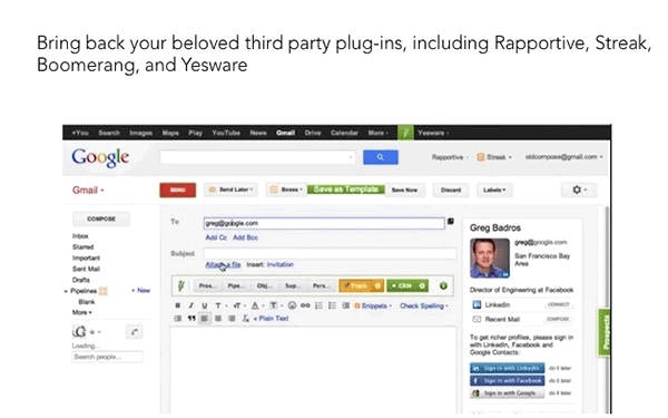 Ventana clásica de redacción de Gmail restaurada por la extensión en Chrome.