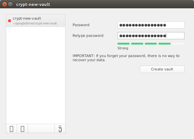 Создание нового хранилища после ввода пароля