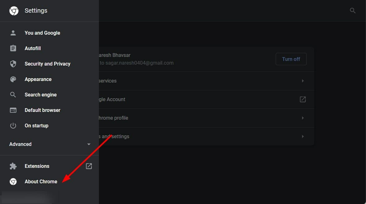 Раздел «О Chrome» с уведомлением об обновлениях
