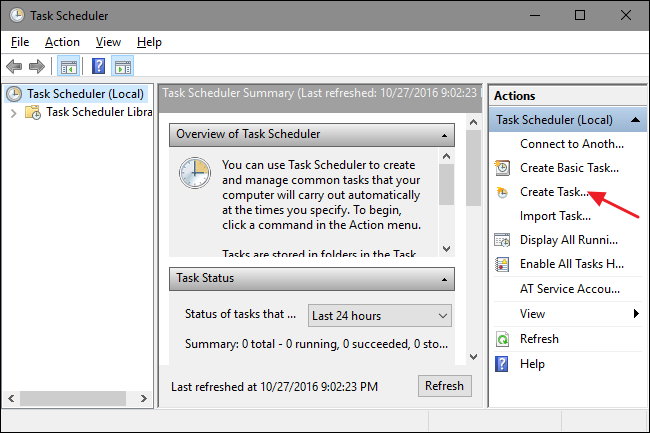 Кнопка Создать задачу в Планировщике
