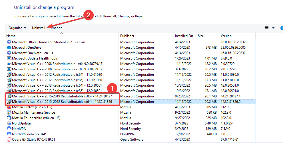 Список установленных компонентов: удаление Microsoft Visual C++ 2015 Redistributable