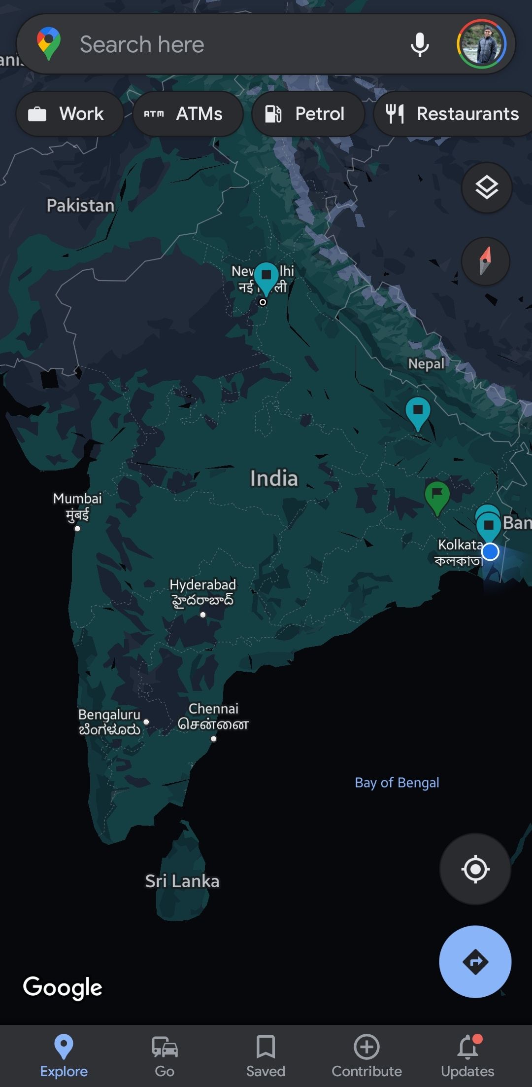 Google Maps в тёмной теме: пример карты и интерфейса