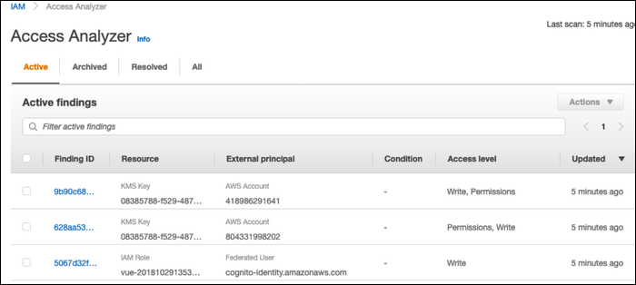 Access Analyzer показывает результаты