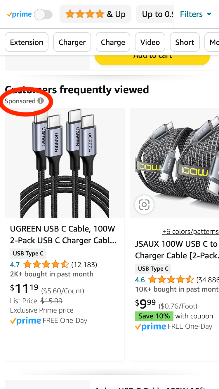 Еще один пример пометки спонсируемого товара