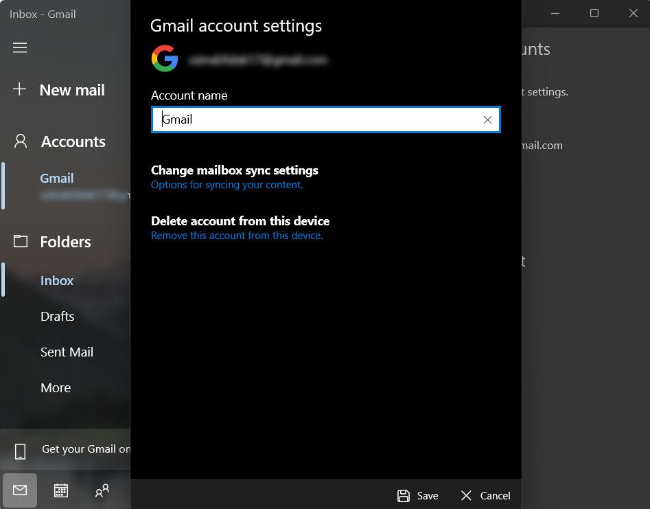 Подтверждение удаления учётной записи в приложении Почта