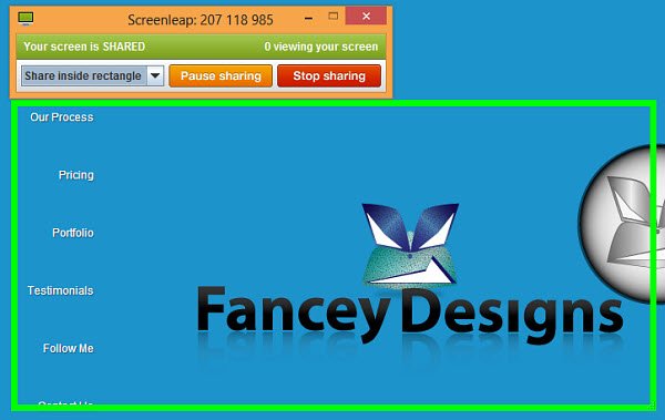 Screenleap в работе — выберите весь экран или область для показа.