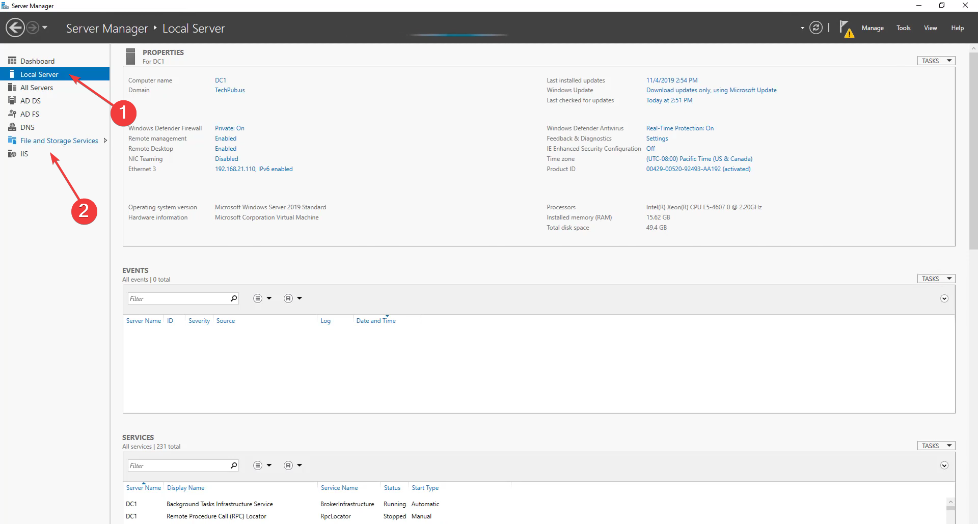 Выбор разделов и томов в Server Manager