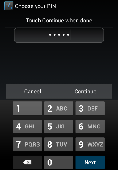 Экран настройки PIN-кода на Android