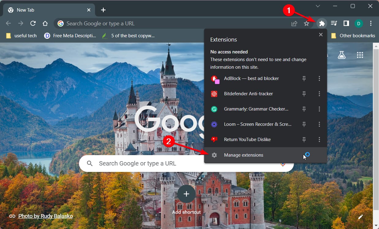 Управление расширениями в браузере