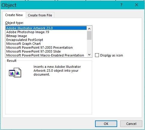 Скриншот меню Объекта в методе вставки одиночной ячейки