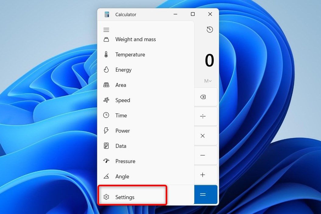 Откройте настройки Калькулятора в Windows